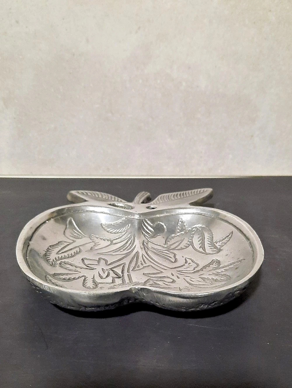 Vintage Etched Aluminum Apple-Shaped Serving Dish